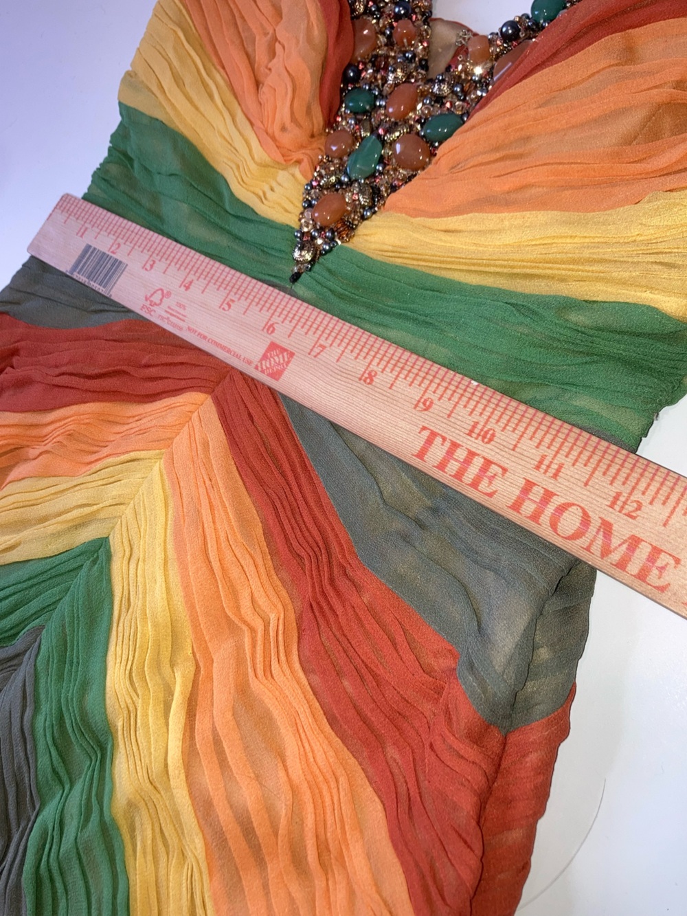 Mandalay 100% Silk Rainbow Stripe Mini Sheath Dress Beaded Strap Sleeveless NWT - Picture 11 of 16